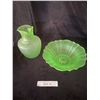 Image 1 : Lovely Green Uranium Glass Flower Vase & Bowl