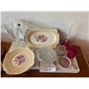 Image 1 : Old English Dishes, Pink Perfume Bottle, Votive Candle Holders, Mini Teacup Set, Crystal Glasses & D
