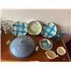 Image 1 : Plaid Dishes, Fiesta Blue Casserole Dish & Canisters