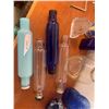 Image 4 : Lg Glass Vase, Blue Bottles, Glass Designer Dish, Glass Ship Ornament & Roll Rite Glass Rolling Pins