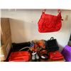 Image 1 : Mens Black Belt, Ladies Black Flats sz 8.5, Ed Hardy Purse, Black & Red Asst Purses