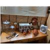 Image 1 : Copper Cups, Lg Rooster Great Food Plaque, Canisters, Silver Plated Serving Utensils, Picnic Box, Fa