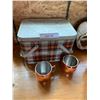Image 3 : Copper Cups, Lg Rooster Great Food Plaque, Canisters, Silver Plated Serving Utensils, Picnic Box, Fa