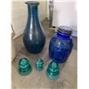 Image 2 : Two Medalta 5 Gallon Crocks, 3 Aqua Insulators, Blue Canister & Blue Vase
