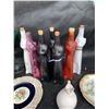 Image 2 : Pair of Green Glass Candle Holders, Cat Wine Bottles, Red &Silver Bowl Set, Gravy Separators, Asst P