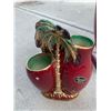 Image 2 : Beswick Ware Pottery Burgundy & Green Palm Tree Lg Vase & Pocket Vase