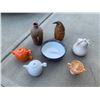 Image 1 : White & Orange Single Cup Teapots, Porcelain Pear, Orange, Blue & Yellow Bowl, Brown Pottery Vase, V