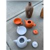 Image 3 : White & Orange Single Cup Teapots, Porcelain Pear, Orange, Blue & Yellow Bowl, Brown Pottery Vase, V