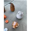 Image 5 : White & Orange Single Cup Teapots, Porcelain Pear, Orange, Blue & Yellow Bowl, Brown Pottery Vase, V