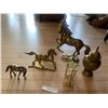 Image 1 : Three Brass Horse Figurines, Urn & Hour Glass