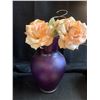 Image 3 : Purple Vase w Silk Roses, Vintage Chick Mug w Dried Flowers, Hurrican Candle w Blue Silk Flowers