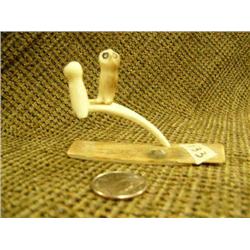 Fossilized ivory carving of 2 owls 2.25" tall 3.5" long (74)