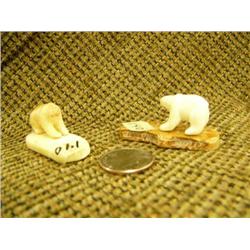 Lot of 2: fossilized ivory on ivory base by L.i.j.w. 1" and ivory bear mounted on fossilized ivory b