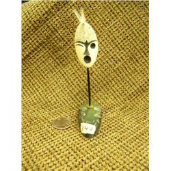 Ivory spirit mask mounted on jade by A.T.R. 4.75" tall (74)