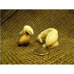 Lot of 2: Fossilized ivory mounted on fossilized ivory 1.25" and ivory whale mounted on fossilized t