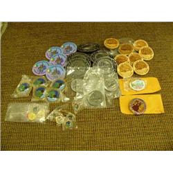 1997 Fur Rondy Memorabilia - 8 laser pins, 2 limited edition pins numbered 920 and 928, 5 pewter bel