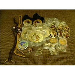 1984 Fur Rondy Memorabilia - 4 belt buckles, 12 collector pins, 2 bolo ties, 2 lady's belt buckles, 