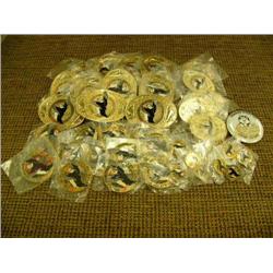 1988 Fur Rondy Memorabilia - 11 belt buckles, 5 lady's belt buckles, 13 collector's pins, 10 tie tac