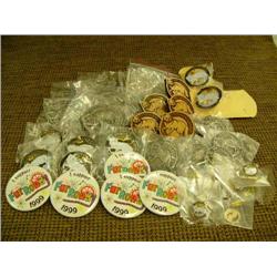 1999 Fur Rondy Memorabilia - 6 wood laser pins, 5 pewter belt buckles, 2 limited edition pins 920 an