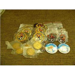 1983 Fur Rondy Memorabilia - 6 belt buckles, 5 coins, 10 pins, 2 tie tacks, 2 booster buttons (154)