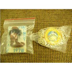 Fur Rondy Memorabilia - 1978 pin, Fur Rondy belt buckle (154)