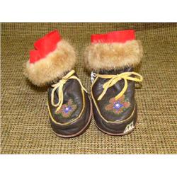 Pair of children's mukluks, mink tops with bead work from Goodnews Bay (74)