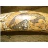 Image 3 : 21" Mammoth ivory bark scrimshawed by Ralph M . Kowchee of Eskimo hunter harpooning a whale, bear an