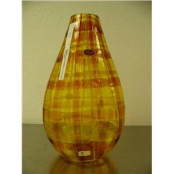 14.5" Murano glass vase "Eros Yellow Squares Tartan Vase" signed and numbered 13/30 by R.Eros (154)