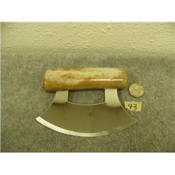 Bone handled ulu with a carved face on one end- 6" (3)