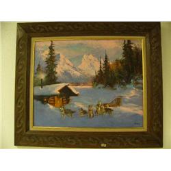 Henne framed - Cabin in the Wrangell's with dog team 16"x20" (3)