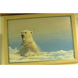 Patrick Sawyer original of polar bear and triple masted schooners in background done in 1984 - 24"x 