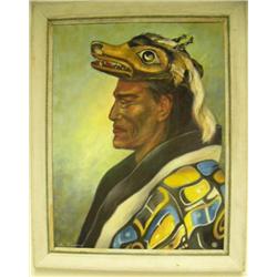Framed Original Oil Tlinkit Chief by Ann Townsend 18"x24" (74)