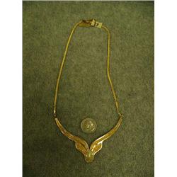 Outstanding 14k gold necklace and chain all nuggeted with center stone quartz with gold flecks (3)
