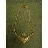 Image 1 : Outstanding 14k gold necklace and chain all nuggeted with center stone quartz with gold flecks (3)