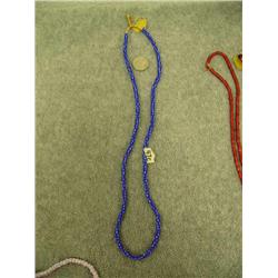 CHOICE on 4 strands of trade beads: blue with white stripe- 26" long (3)