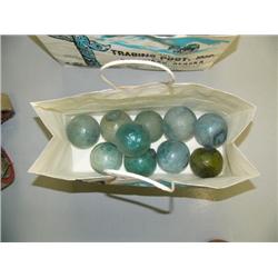 CHOICE on 3: 10 old glass floats collected in 1960's some extremely rare- blue and green(2)