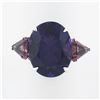 Vintage 18K Gold Large Oval Amethyst w/ Trillion Rhodolite Garnet 3 Stone Ring
