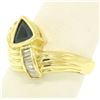 Image 2 : 18k Yellow Gold 1.04 ctw Trillion Sapphire & Baguette Diamond Ribbed Cocktail Ri