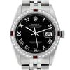 Rolex Mens Stainless Steel Black Roman Diamond & Ruby Datejust Wristwatch 36MM
