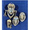 Image 2 : 1940'w Victorian Revival Hand Painted Limoge Brooch Pendant and Earring Set (some pearls missing)