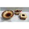 Image 1 : Teapot & TeaLIght"RS38" With Serving Dish Made of Pottery With Leather Wrapped Handles "R 126"