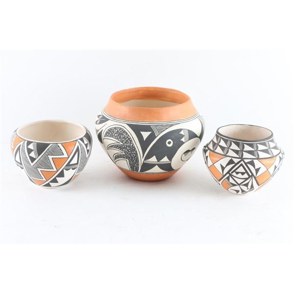 Lot of 3 Polychrome Acoma Pots