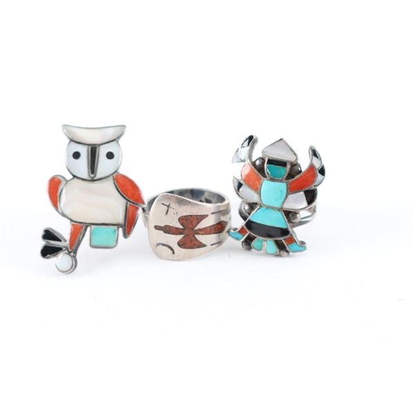 Collection of Three Zuni Inlaid Rings