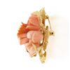 Image 5 : Vintage 14K Gold Carved Coral Rose Flower Bouquet Textured Leaf Round Pin Brooch