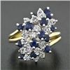 Image 2 : Vintage 18K Gold 2.20 ctw Royal Blue Sapphire Diamond Tiered Cocktail Cluster Ri