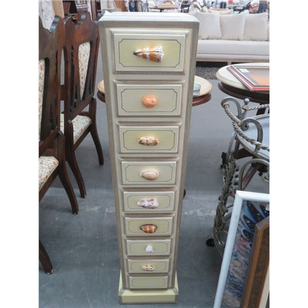 9 Drawer Sea Shell Motif Upright Cabinet