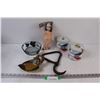 Image 1 : Lot of: (2) Daily Mail Tobacco Tins, (2) Trays, Cast Iron Hook, Doll