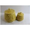 Image 2 : (2) Yellow Folk Tale Canister Jars, (2) Pairs Salt and Pepper Shakers, Corn Napkin Holder