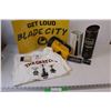 Image 1 : (10) Misc. Lot: 7 - Saskatoon Blades Signs; Flashlight; Murder Mystery Game: New Grey Cup Shirt