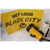 Image 3 : (10) Misc. Lot: 7 - Saskatoon Blades Signs; Flashlight; Murder Mystery Game: New Grey Cup Shirt
